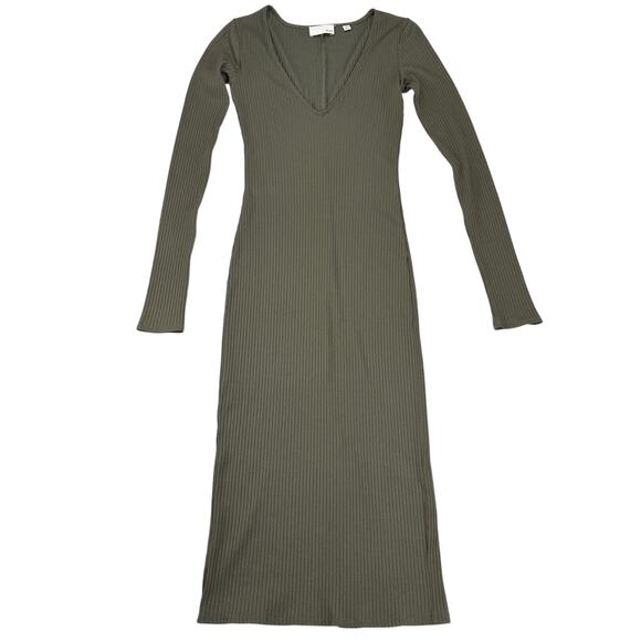 WILFRED FREE Aritzia Rocio Ribbed Knit Midi Dress Moss Green Sz XXS - Picture 2 of 6